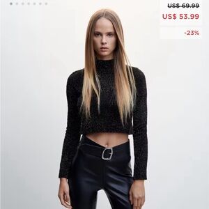 🔥SALE🔥Mango Sparkly Knit Crop Mockneck Sweater S